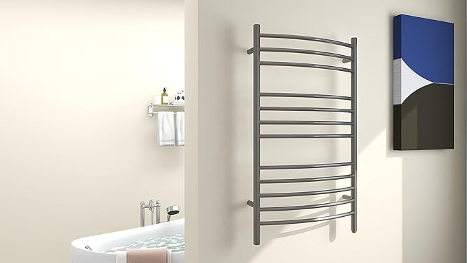 HEATGENE Towel Warmer Gun Grey, Electric Hot Towel Rails, Wall-Mounted Large 12 Bars Warming Towel Racks, Plug-in/Hardwired Heated Towel Rails