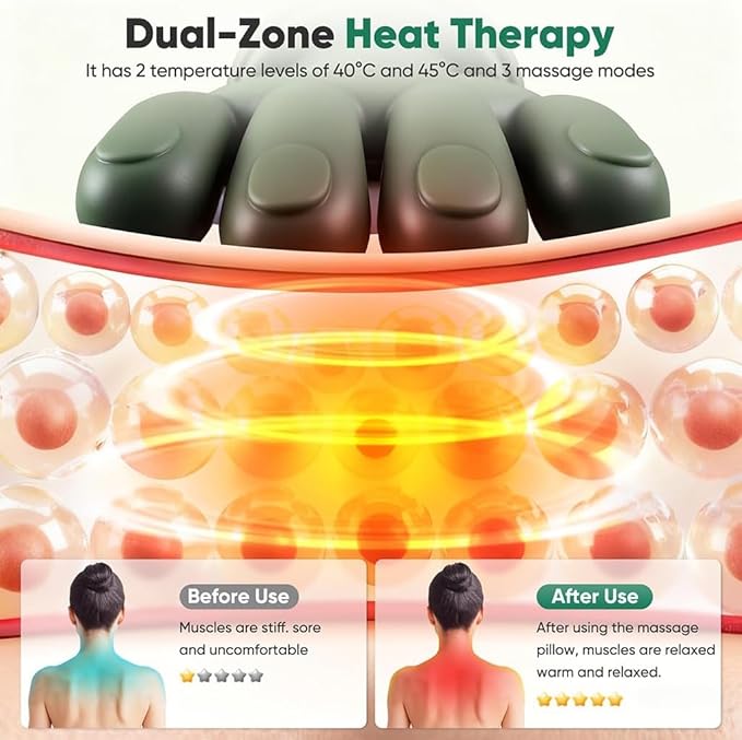 Neck and Back Massager with Fingers & Heat - for Pain Relief Deep Tissue, Real Touch Portable Electric Bionic Hand Shiatsu Cervical Head & Shoulder Massager Pillow for Muscle Relaxation, Gifts