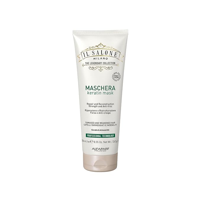 Il Salone Milano Professional Keratin Hair Mask - Damaged Hair Treatment with Almond Oil + Vitamin E to Repair, Nourish and Strengthen Hair Fibers - Premium Quality (8.55 oz / 250 ml)
