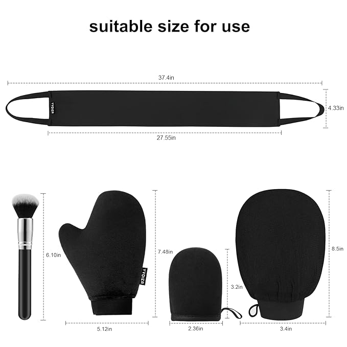 Yvoier Streakless Self Tanning Mitt Applicator Kit, 5 Pack Self Tanner Mitt with Tanning Glove, Self Tanner Back Applicator, Tanning Brush, Mini Face Glove and Exfoliating Mitt