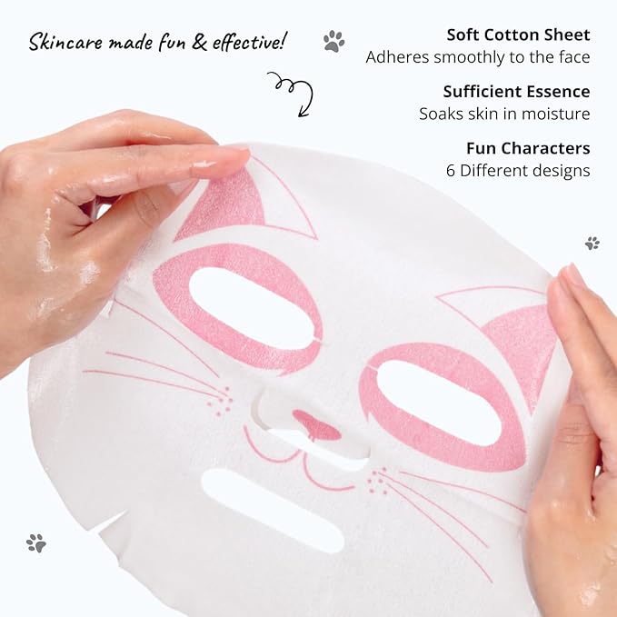 Epielle Character Face Mask Wave & Wild 12 Pack, Fun & Effective Korean Skin Care, Spa Party Favors, Mothers Day Gifts, Birthday Gifts for Women, Self Care Gifts