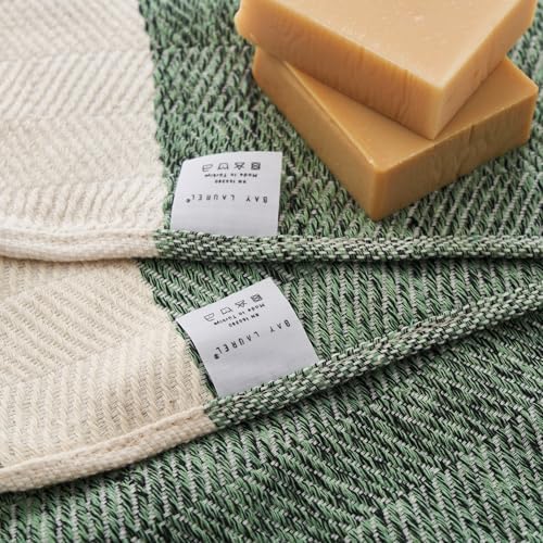 BAY LAUREL Turkish Hand Towel – Pack of 2 | Soft & Absorbent Decorative Towels for Bathroom, Hand, Face, Hair, Gym, Yoga, SPA, Kitchen & Tea | Boho Decor(Army Green, Herringbone 15x26 Inches(Set of 2) - Image 2