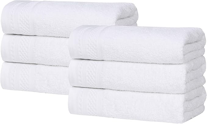 Superior Honeycomb Cotton Medium Weight Towels, for Guest Bath, Master Bathroom, Shower, Kitchen, Quick Dry, Adults, Home Essentials, Textured Waffle Border, Towel Set, Hand Towels, Set of 6, White