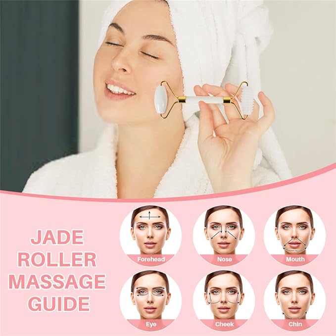shenghang Jade Face Roller and Gua Sha Set for Face Eyes Forehead Neck Body Muscle Relaxing and Relieve Fine Lines and Wrinkles