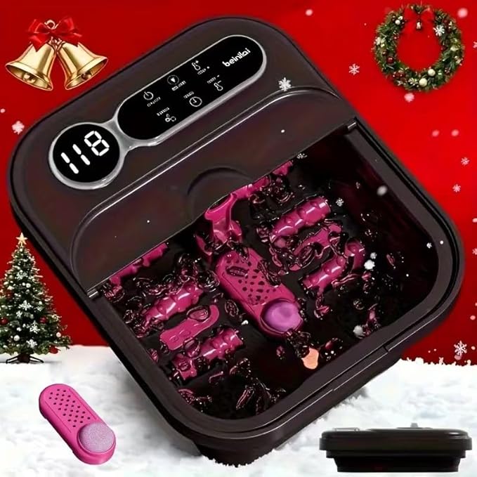 Foldable Automatic Heating Foot Spa Bath, Temperature-Controlled Foot Spa Basin with Massage Rollers, Bubbles and Foot Care Kit，Perfect Gift for Family And Friends, The Best Gift Choices for Christmas