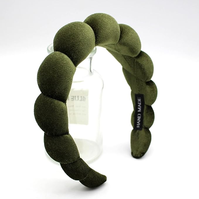 Fashion Headbands for Women Padded Fabric Hair Bands Wide Velvet Non Slip Headband Hair Accessories for Women Girls, Leaf Green
