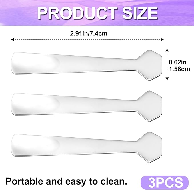 Pndeyo 3pcs Mini Stainless Steel Makeup Spatula, Reusable Cosmetic Cream Spatulas Spoon, Skincare Scoop Applicator Facial Massage Beauty Tools for Mixing and Sampling Face Eye Cream- Silver