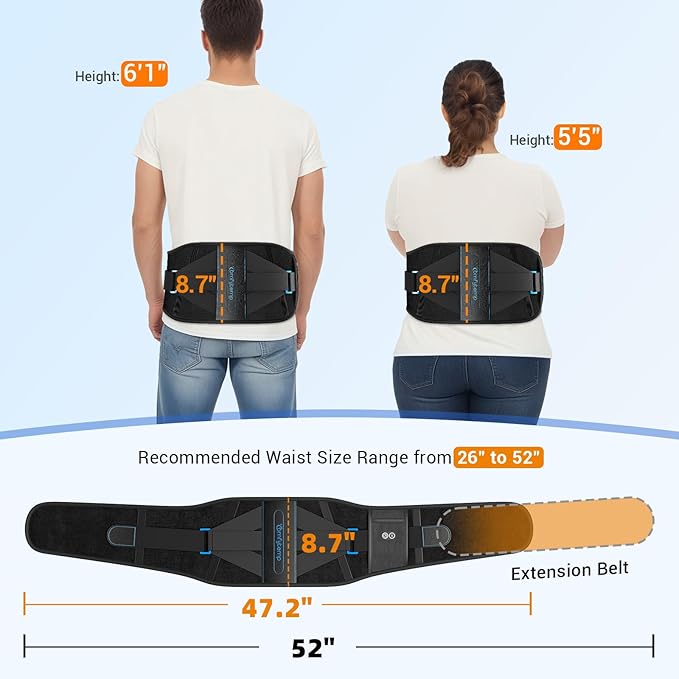 Comfytemp Cordless Heating Pad with Back Brace for Lower Back, FSA Eligible HSA Portable Wireless Wearable Heated Rechargeable Lumbar Support Mothers Day Gift, 3 Heat 3 Timer, 52"(No Massage)
