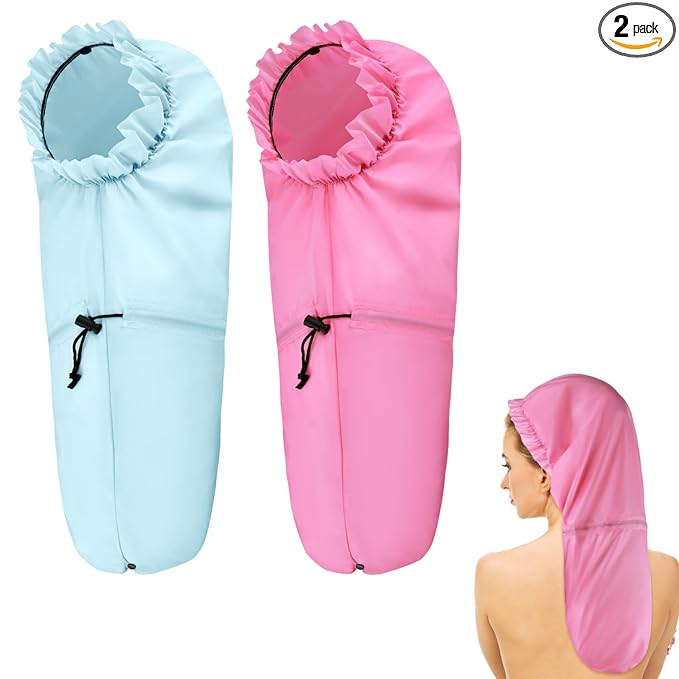 2 Pcs Large Shower Cap for Braids, Extra Long Shower Cap for Women Long Hair & Locs, Waterproof Hair Bonnets for Dreadlocks Drawstring Bath Caps for Women & Men (Pink, Light Blue)