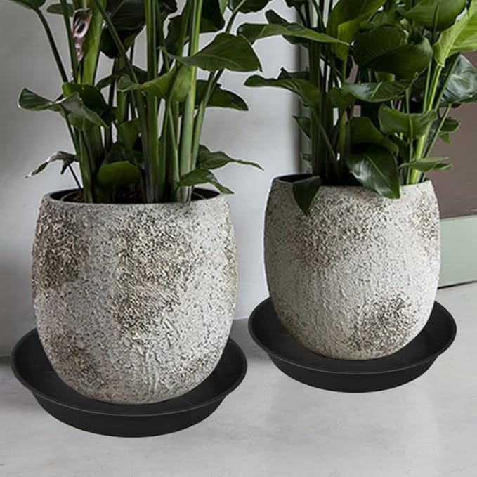2 Pack of 25 26 inch Plant Saucer Round, 4.2" Depth Tray, Large Plant Saucers 24" 26" for Pots, Heavy Duty Plastic Flower Plant Water Trays for Indoors Outdoor, Plant Drip Trays (Black)
