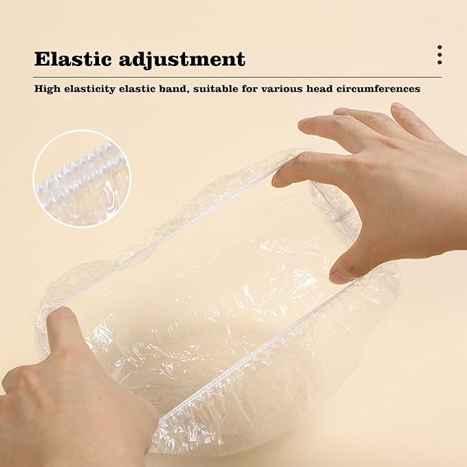 100 PCS Disposable Shower Caps Thickened Waterproof Hair Bath Caps for Women Men Girls Travel Spa Hotel Home Use Salon - Multi-Purpose Elastic Plastic Clear Shower Caps, Essentials Accessories(20.5")