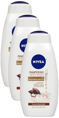 Nivea Pampering Cocoa and Shea Butter Body Wash with Nourishing Serum, Moisturizing Body Wash for Women, Enriched with Provitamin B5 and Vitamin E, 20 Fl Oz Bottle (Pack of 3)