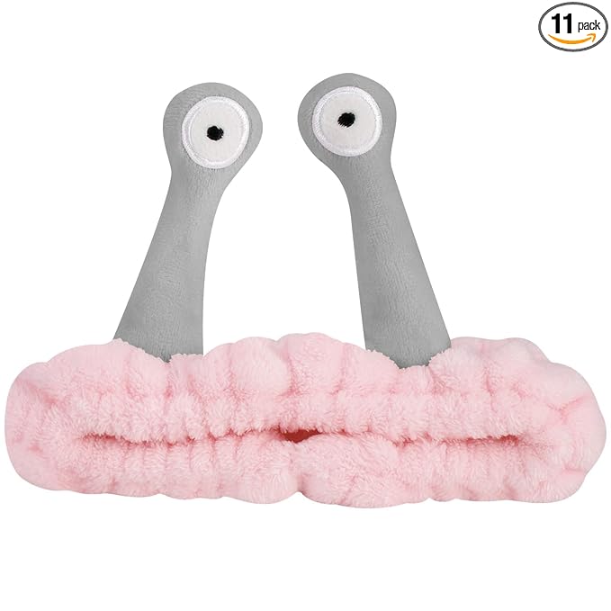 Jowmoy Cute pink grey Snail Headband,Wash Face for Women Makeup Shower Spa Headband (1 Pack)