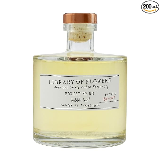 Library of Flowers Forget Me Not Bubble Bath, Osmanthus, Rice Powder & White Orchid Storied Fragrance, 17 fl. oz. Luxury Hydrating Bubbling Soap, Richly Scented Bath and Body Product
