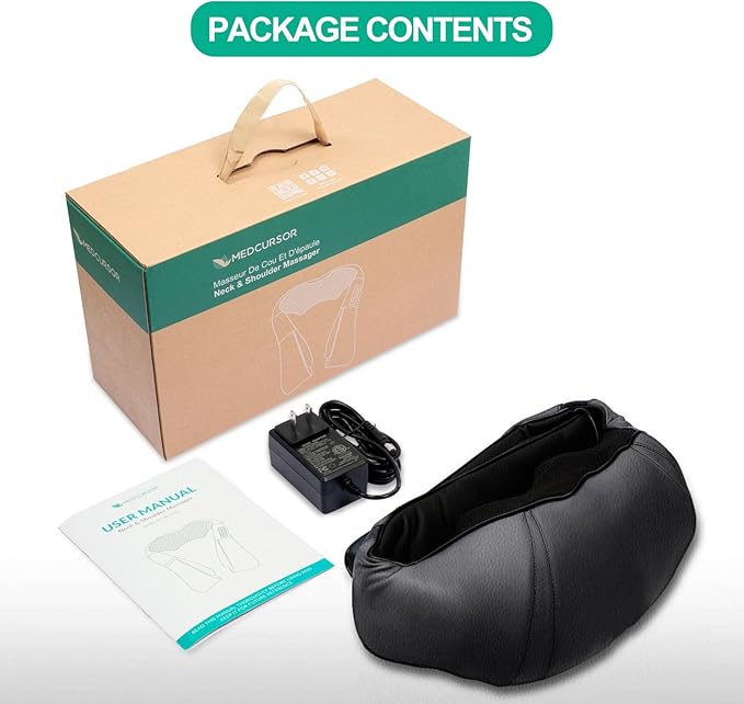 Medcursor Neck Massager - Portable Electric Neck and Back Massager with Heat, Deep Tissue 3D Kneading Pillow for Muscle Pain Relief, Ideal Father’s & Mother’s Day Gift, Not Cordless