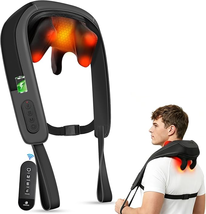 CooCoCo Cordless Neck Massager with Heat[Remote], FSA Eligible, 2026 Upgraded 6D Shiatsu Back Shoulder Massager for Pain Relief Deep Tissue, Dual Heating Area, Hands-Free, Neck Pain Relief for Mom Dad