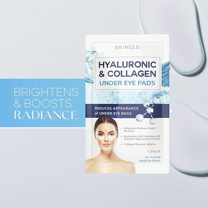 Skin 2.0 Hyaluronic Acid and Collagen Under Eye Patches - Anti-aging, Reduces Eye Bags & Wrinkles, Firming & Hydrating Eye Pads - Cruelty Free Korean Skin Care - All Skin Types - 5 Pairs