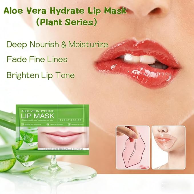 8 PCS Aloe Vera Moisturizing Mask Set - Hand & Foot + Face & Lip Masks, Dry Skin Comfort & Quick Hydration, Plant-Based Skincare Thoughtful Holiday Gift for Her, Suitable for All Skin Types,