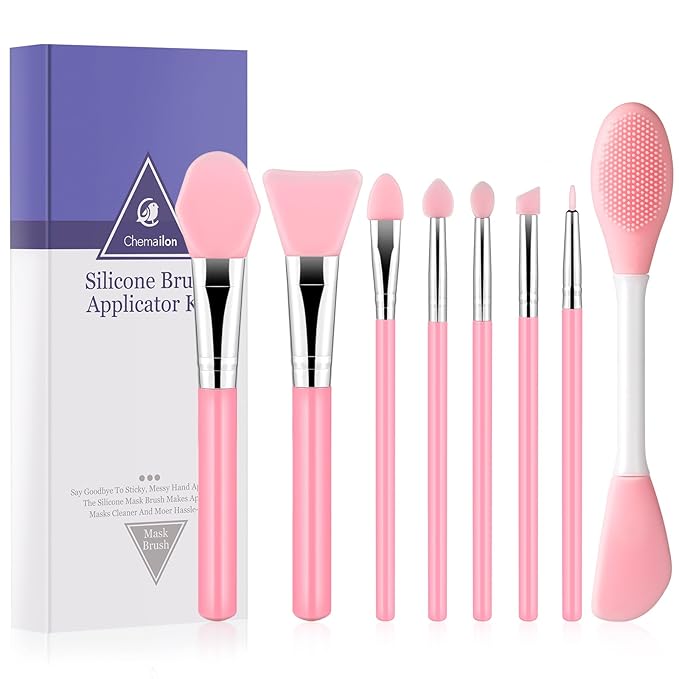 8Pcs Silicone Face Mask Brush Set, Double-Sided Silicone Face Scrubber for Facial Mask, Mud Mask, Clay Mask Mixing & Applying Tool for Skincare Routine