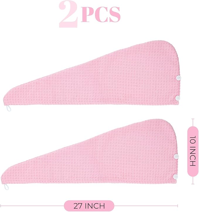 MaopaoBeauty Microfiber Hair Towel - Waffle Drying Hair Wrap (2 Packs, 10.6x27.5inch, Pink)