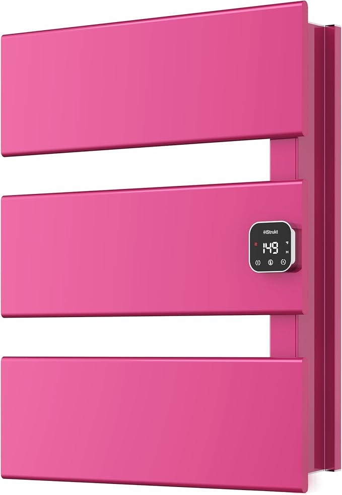 Electric Towel Warmer, Heated Towel Rack with Thermo Control and Timer, Fast Heating Towel Rail for Bathroom with Memroy Function, Work with Smart Plug, Right-Wiring, 3 Panel, Pink