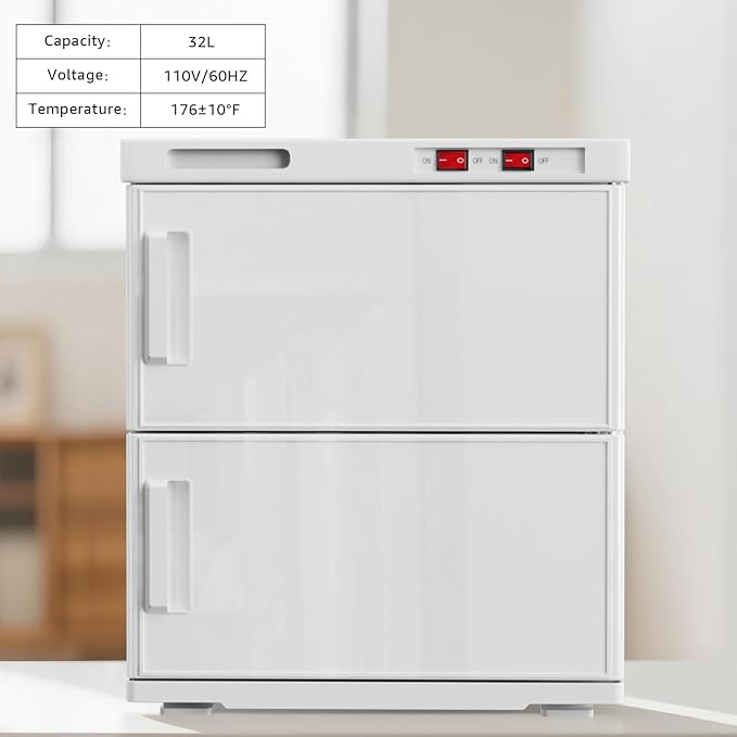TABU Hot Towel Warmer Cabinet, 32L Large Professional Towel Heater with Stainless Steel Racks & Water Drip Tray, for Spa, Salon, Barber and Home,White