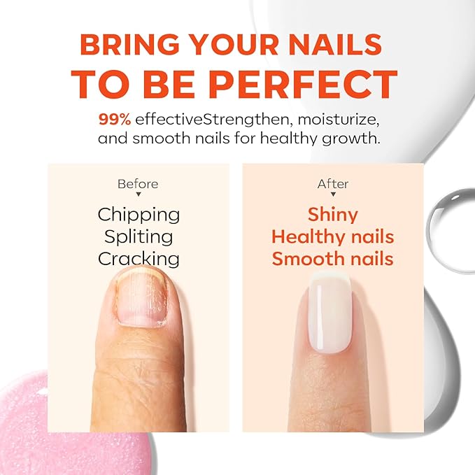 modelones Nail Strengthener and Growth Clear Gel Top Coat Nail Polish Cuticle Oil Pen Milky White Nail Repair for Damaged Nails Care Kit for Women 15 ml Ridge Filler for Growth
