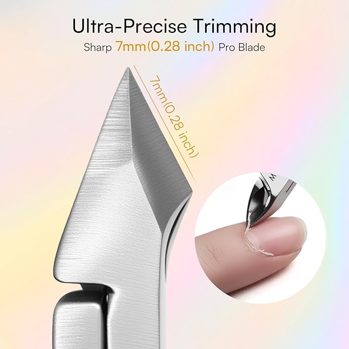 Makartt Cuticle Trimmer with Cuticle Pusher - Stainless Steel Cuticle Nipper with Dual Spring, Ergonomic Handle, 7mm Blade & Dual-Ended Pusher for Nail Care & Gel Removal, Silver