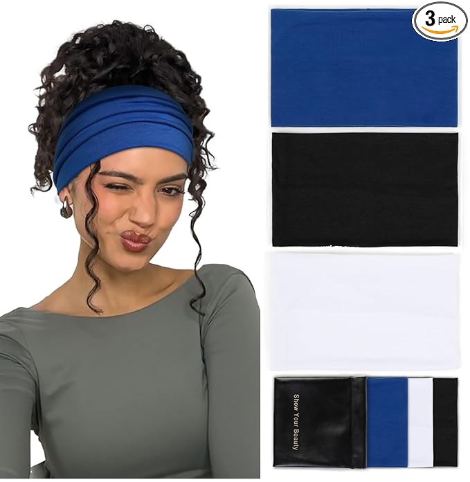 Huachi Wide Headbands for Women Non Slip Thick Womens Headbands Boho Elastic Hair Bands for Women's Hair Stretchy Sweat Headband for Workout Running Working