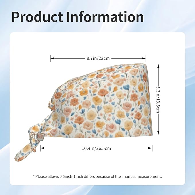 Scrub Cap for Women and Men Boho Black Leaf Pattern Adjustable Breathable Sweatband Hat for Work Kitchen Spa Shower Daily Use