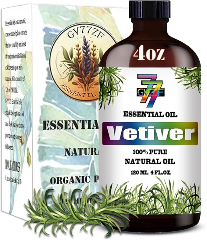 Vetiver Essential Oil - GV77ZF Vetiver Oils for Diffusers, Humidifiers, DIY Candles, Soap, Cleaning, Home, Office, Yoga, Massage, Gifts - 4 fl oz (120 ml)