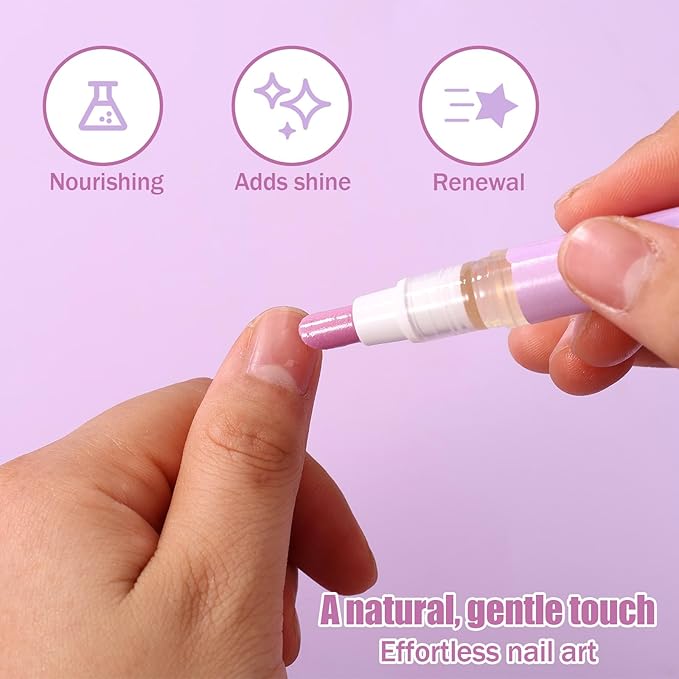 3pcs 3 in 1 Cuticle Oil Pen, Cuticle Pusher & Oil Pen with Ceramic Tip Nail Care Remover Tool for Dry Damaged Nails Hangnails Moisturizer Strengthen Brighten Nails (Purple)