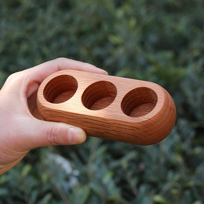 VolksRose Red Oak Essential Oil Organizer 5~20ml - 3 Bottle Wooden Oil Holder - Display Stand for Travel & Home, Storage Rack for Essential Oils, Nail Polish, Perfume, Compact Shelf for Tabletop