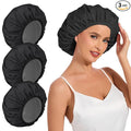 3 Pack Reusable Shower Cap for Women, Waterproof Hair Cap for Shower and Bath, Large Bath Cap for Long Thick Hair