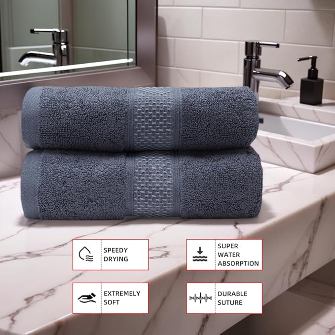 Fluffy Cotton Bath Towels Set650GSM,2-Piece Set, Thickened and Enlarged(31.5x63 inches),Super Absorbent,Soft,Suitable for Hotel, Bathroom, Swimming Pool, SPA,Gift(Dark Grey)