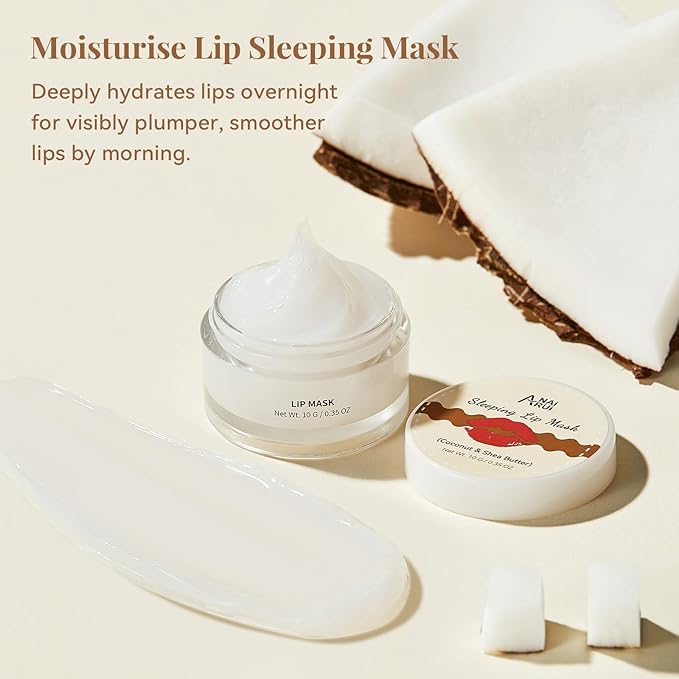 ANAI RUI Coconut Lip Scrub & Lip Mask Set with Shea Butter, Lip Scrubber Exfoliator Enriched with Vitamin E, Sugar Scrub for Dry Lips, Hydrating Lip Mask, Mothers Day Gifts For Women