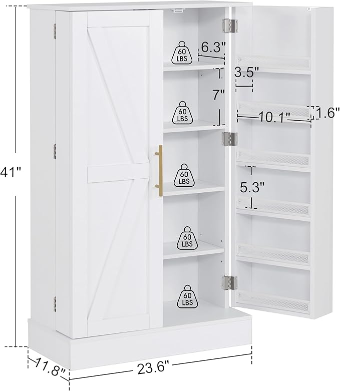 BarberPub Storage Cabinet, Multi-Functional Beauty Salon Organizer with Hinged Door, Adjustable Shelves, for Spa, 15"(L) x 15"(W) x 38.4"(H) 2024 (White)