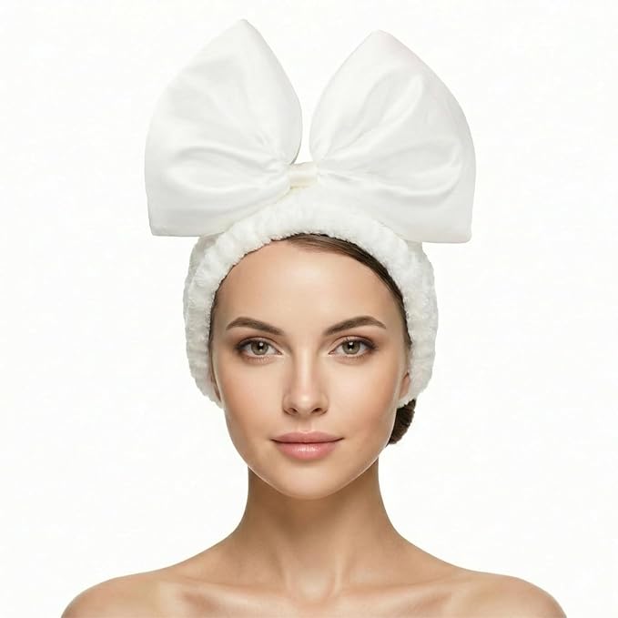 JIAHANG Large Bow Facial Spa Headband, Satin Bow Making Up Wash Hairband for Women Girls