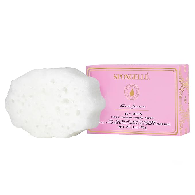 Spongellé French Lavender Pedi Buffer Bath Sponge | Exfoliating Foot & Heel Scrub | Cleanse, Exfoliate, and Nourish in One Easy Step | Cruelty-Free, Vegan, Dermatologist-Tested, Made in USA | 30+ uses