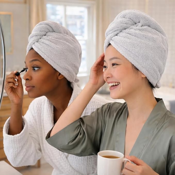 100% Turkish Cotton Hair Towel Wrap 2 Pack – Oeko-TEX Certified Quick Dry Turban for Wet Hair – Soft, Absorbent, Gentle on Curly & Long Hair – 10x26 Inch