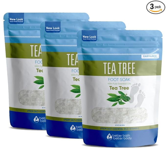 Tea Tree Foot Soak (3-Pack) Epsom Salt with Natural Tea Tree, Lavender and Eucalyptus Essential Oils Plus Vitamin C in BPA Free Pouch 6-Lbs Total