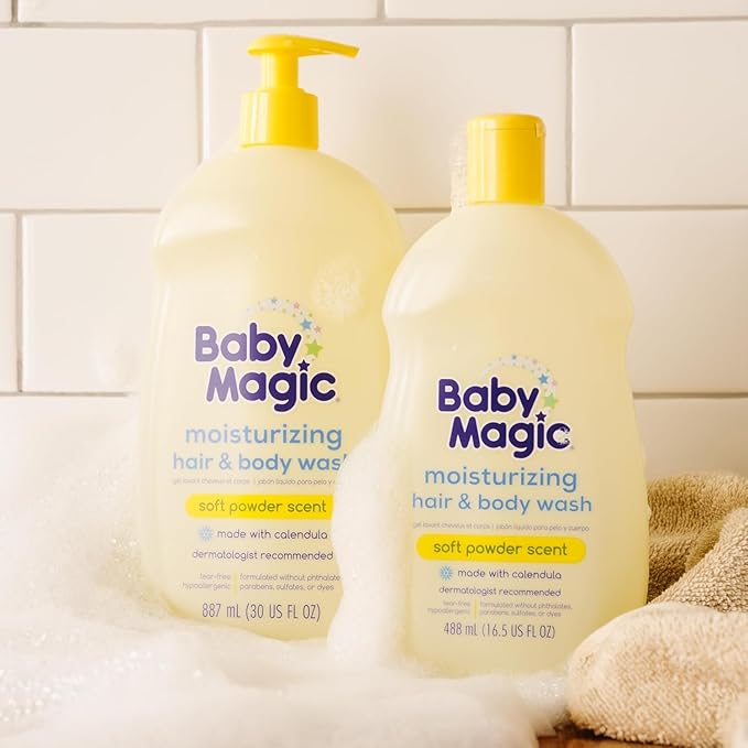 Baby Magic Moisturizing Hair & Body Wash Calendula & Coconut, Specially Formulated for Baby's Delicate Skin, Soft Powder Scent, Tear-Free, Hypoallergenic, Dermatologist Recommended, 30 Fl Oz
