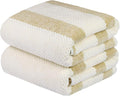 JML Microfiber Bath Towels Set, 2 Pack, 30" x 60", Oversized, Soft, Super Absorbent, Fast Drying, Perfect for Sauna, Shower, Sport, Fitness, Yoga, Waffle Stripe Light Brown