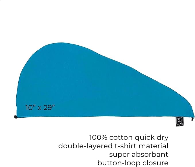Elizabeth Roberts 100% Cotton T Shirt Hair Towel Wrap Plopping Essential Turban Style Hair Drying Towel for Women and Men All Hair Types and Styles, Aquamarine