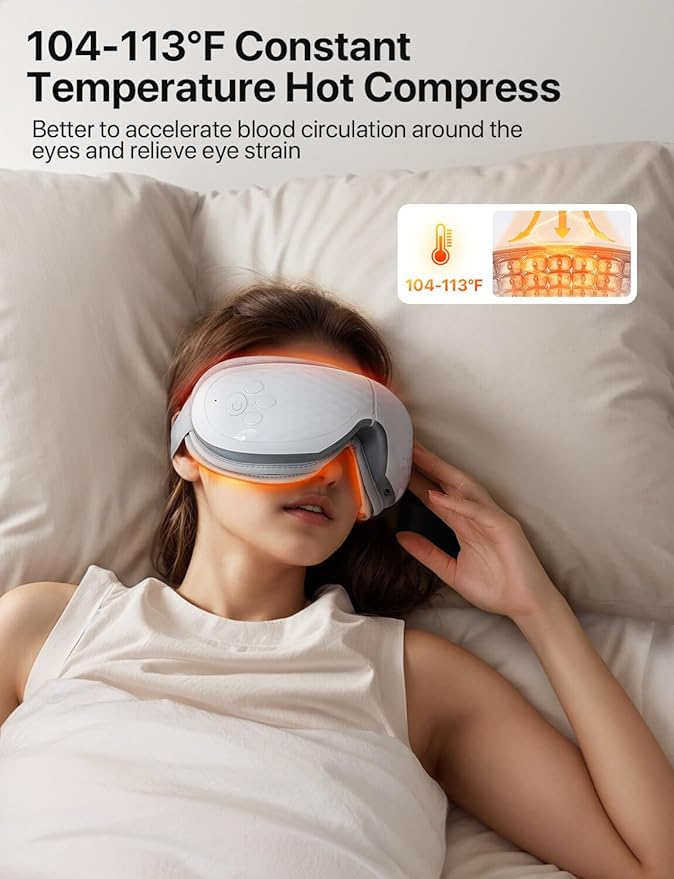 ALLJOY Eye Massager with Heat, Mothers Day Gifts for Women Men, Bluetooth Music Sleep Mask for Migraine Relief, Eye Strain, Dark Circles & Dry Eyes