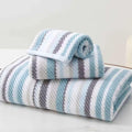 3-Piece Aqua Striped Bathroom Towel Set - 100% Cotton Quick Dry Soft Absorbent Luxury Towels (1 Hand Towel 16"x27", 1 Washcloth 13"x13", 1 Bath Towel 28"x52" with Hanging Loop) | Aqua & Gray Striped