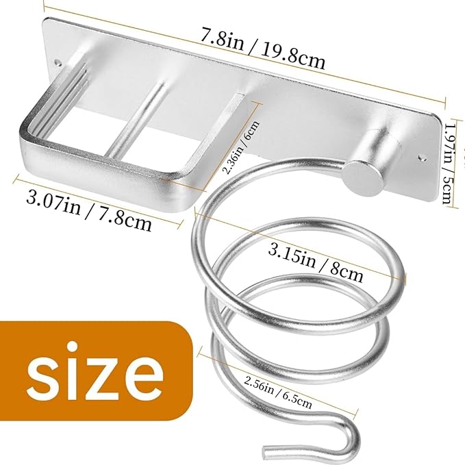 YUET Hair Dryer Holder Hairdryer Station Wall Mounted Shelf Bracket Straightener Stand Hanger Organizer Blow Storage with Cable Tidy Rack for Dressing Table Bathroom Aluminum Professional, Silver