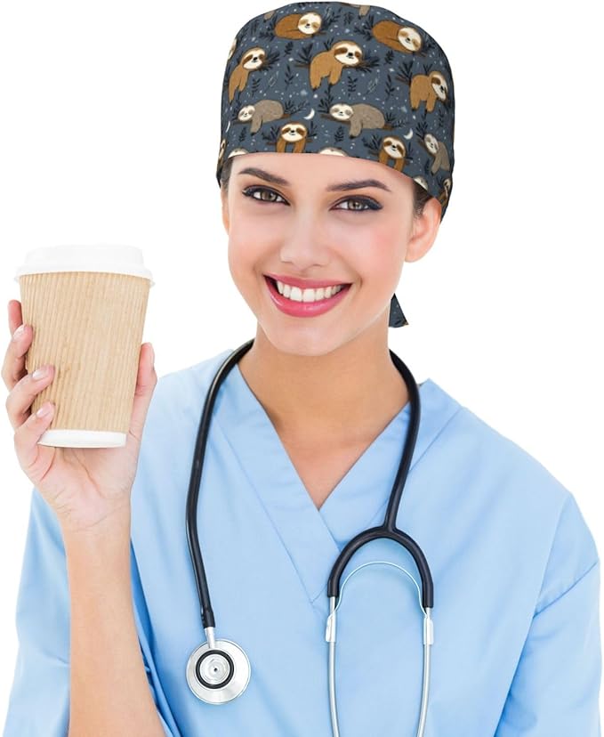 Alligator Ice Cream Working Cap, Scrub Cap with Sweatband, Adjustable Tie Back Hat Breathable Headgear for Women/Men
