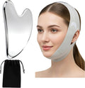 Gua Sha Facial Tool & V Line Lifting Mask for Women 2Pcs: Stainless Steel Guasha Tool for Face Body & Chin Strap for Sleeping, Skin Care Gifts for Women, Jawline Sculptor, V Shaped Face Mask-Green