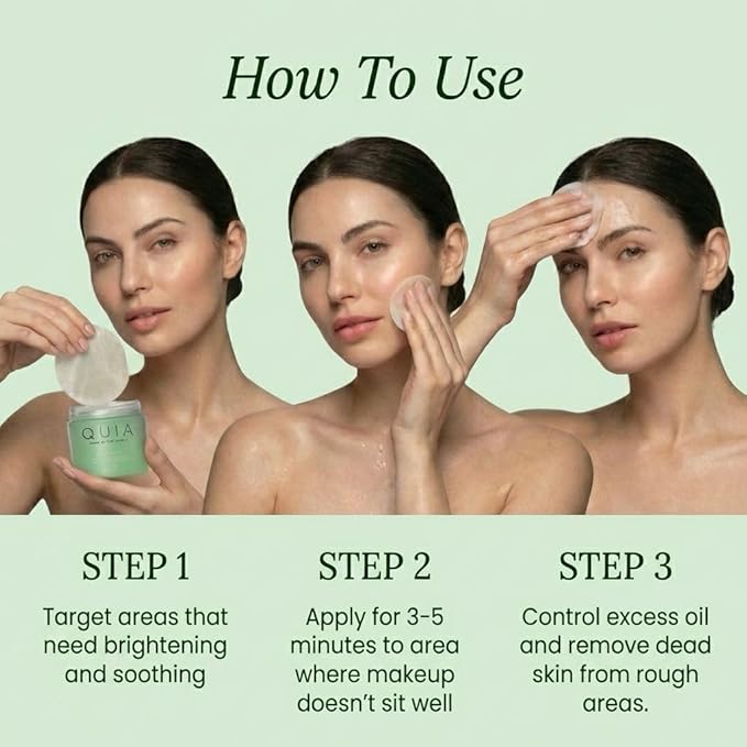 QUIA Toner Pads – AHA/BHA Dual-Action Exfoliate and Hydrate All in One – Soothing Formula for Sensitive Skin – Reduces Blackheads and Blemishes- 70 Gentle Textured Pads – Korean Skincare